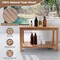 Shower Stool Teak Wood with 2-Tier Storage Shelf for Bathroom or Poolside